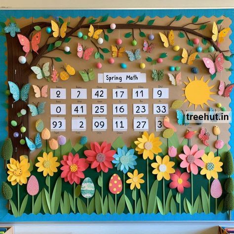 Spring Bulletin Board Ideas, School Bulletin Board Ideas Craft For Board Decoration, School Board Decorations Ideas, School Boards Decorations, Flowers Bulletin Board Ideas, Decoration Ideas For School Board, Board Crafts Ideas, School Boards Ideas, Garden Bulletin Board Ideas, September Board Ideas