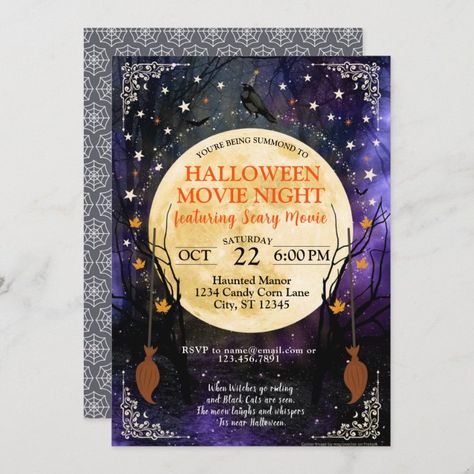 Halloween Movie Night Invitation - halloween invitations wbg Movie Night Invitations, Movie Invitation, Halloween Spells, Halloween Movie Night, Invitation Halloween, Halloween Movie, Halloween Party Invitations, Halloween Invitations, Halloween Movies