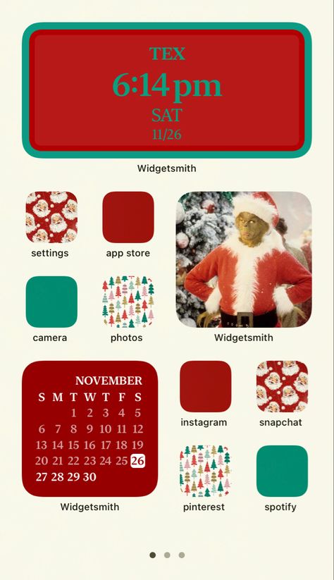 Christmas Wallpaper Layout, Ios 16 Home Screen Ideas Christmas, Preppy Christmas Homescreen, Christmas Phone Screen, Christmas Phone Ideas, Christmas Ios 16, Christmas Ios 16 Wallpaper, Christmas Home Screen Ideas, Christmas Phone Layout