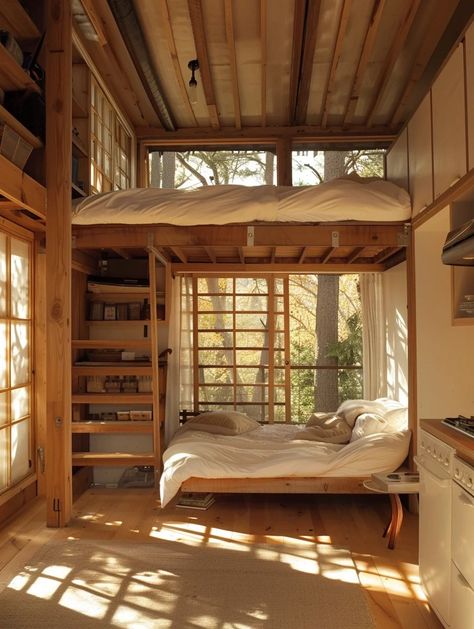 8 Japanese Tiny House Inspirations - TastyInteriors Tiny Earthship House, Modern Japanese House Interior Design Small Spaces, Japanese Cabin House, Zen Tiny House, Creative Tiny House, Tiny House With Loft Bedroom, Japanese Inspired Interior Design, Japan Tiny House, Japanese Tiny House Design