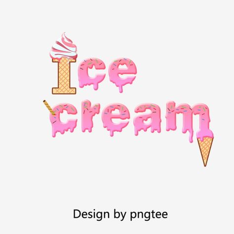 Ice Cream Font, Honey Branding, Pink Word, Ice Cream Png, Font Idea, Cream Png, Hot Air Balloon Paper, Ice Cream Cartoon, Cream Poster