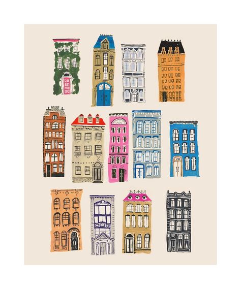 Copenhagen, Denmark, Scandinavian Buildings Colorful Illustration Art Print by Anna See on Artfully Walls | Artfully Walls Anthropologie Art, Minimalist Bedroom Decor, Girly Apartment Decor, Living Wall Art, Gym At Home, Artfully Walls, House Illustration, Art Department, Whimsical Fashion