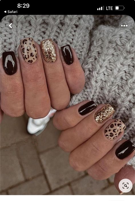 Leopard Glitter Nails, Glitter Leopard Nails, Leopard Nail Designs, Cheetah Nail Designs, Cheetah Nails, September Nails, November Nails, Fall Gel Nails, Leopard Print Nails