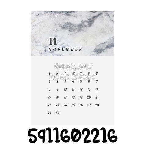 credits to: cloudy_belle on insta :) Berry Ave Calender Codes, Bloxburg Textures, Bloxburg Ipad Decal Codes, Hotel Bloxburg, Cool Instagram Profile Pictures, Bloxburg Pictures, Bloxburg Tips, Calendar Decal, Wall Calender