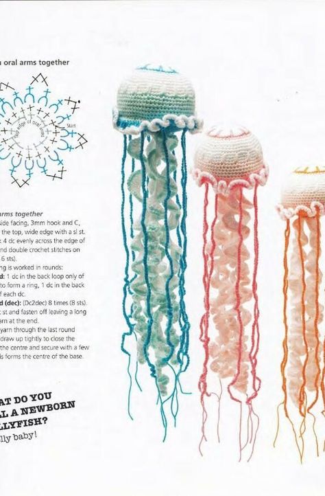 Vanessa Mooncie Crocheted Sea Creatures — Yandex Disk Crochet Sea Creatures, Crocheted Jellyfish, Confection Au Crochet, Pola Amigurumi, Crochet Design Pattern, Kawaii Crochet, Crochet Fashion Patterns, Fun Crochet Projects, Crochet Design