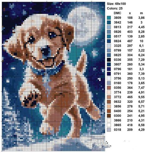 Cross stitch scheme to embroider with color chart Puppy Running, Running In The Snow, Cross Stitch Necklace, Disney Cross Stitch Patterns, Cat Cross Stitch Pattern, Animal Cross Stitch Patterns, Tapestry Crochet Patterns, Disney Cross Stitch, Diy Cross Stitch