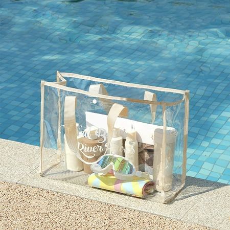 Large Capacity Swimming Bag Transparent Visible Handheld Storage Bag Thickened PVC Waterproof Wash Bag Portable Beach Bag Feature: Quantity: 1Pcs Material: ABS Color: Red,Beige,Black,Navy Product size: 47x15x35cm/18.5x5.9x13.55in Packing size: 20x15x5cm/7.87x5.9x1.97in Gross weight:300g/0.66lb Descrition: FASHIONABLE & FUNCTIONAL - Our design with a top zipper and canvas style flap looks great across your body while you carry your belongings. Just because your bag needs to be transparent doesn't mean it shouldn't be seen. QUALITY MADE - It is made of from 0.4mm thick vinyl. It is thick enough to feel strong and durable, but not so thick that it feels stiff and rigid. The nylon handles are reinforced and each one is double stitched so you can comfortably carry a heavy load. PERFECT SIZE- It Transparent Purse, Beg Tangan, Clear Tote Bags, Bag Transparent, Suntan Lotion, Transparent Bag, Swimming Bag, Portable Storage, Wash Bag