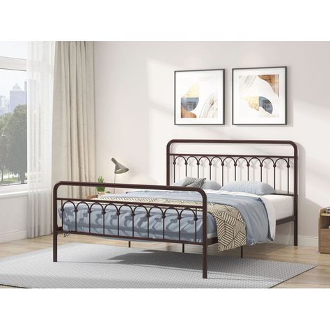 Branlee Metal Open-Frame Bed Queen Size Metal Bed Frame, Black Metal Bed, Queen Size Platform Bed, Curved Headboard, Bed Queen, Queen Size Bed Frames, Queen Bed Frame, Metal Platform Bed, Metal Bed