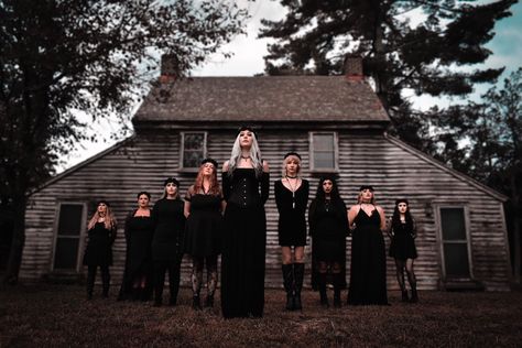 Coven Witch Photoshoot taken by @MelissaRollerPhoto Witch Coven Pictures, Witchy Coven Photoshoot, Witch Photoshoot Props, Witchy Group Photoshoot, Witch Group Photoshoot, Coven Photoshoot Inspiration, Wiccan Photoshoot, Group Halloween Photoshoot, Group Witch Photoshoot