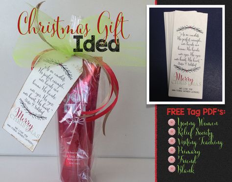 Christmas Gifts For Young Women, Young Women Christmas Gifts, Relief Society Birthday Gifts, Relief Society Christmas Gifts, Primary Christmas Gifts, Christmas Lotion, Relief Society Christmas, Relief Society Birthday, Christmas Gift Tags Free