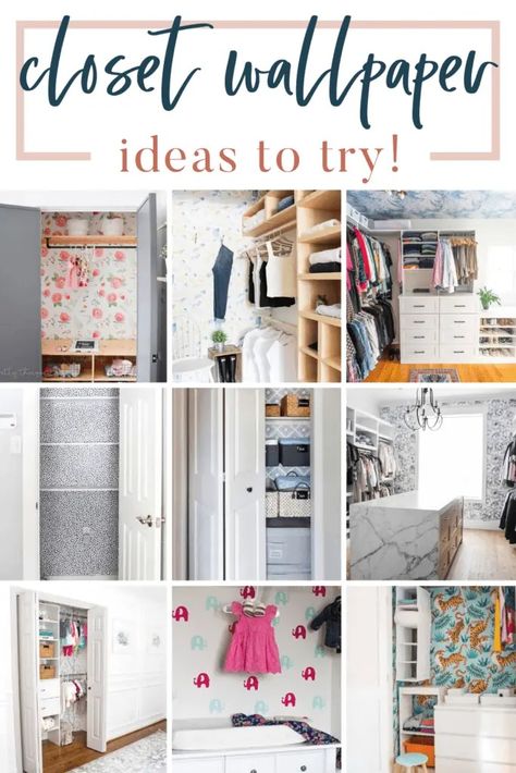 Want to update your boring closet on a budget? What about adding wallpaper inside of your closet?! Get inspiration with these creative closet wallpaper ideas. Closet Wallpaper Ideas, Wallpaper Closet, Small Closet Makeover, Closet On A Budget, Closet Wallpaper, Pax Closet, 90s Wallpaper Hip Hop, Creative Closets, Small Closet Space