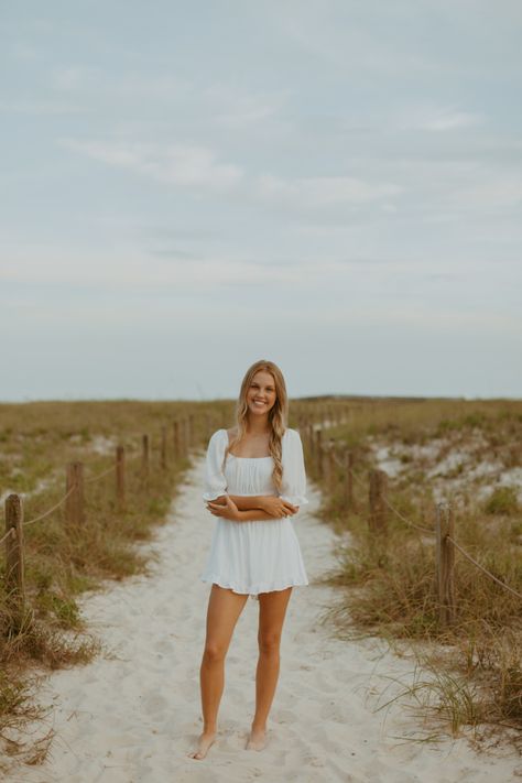 White Dress Senior Pictures Beach, Individual Beach Pictures, Beach Sunrise Senior Pictures, Beach Senior Session, Professional Beach Pictures, Senior Picture Ideas At Beach, High School Senior Picture Ideas Beach, Grad Beach Pictures, Beach Photoshoot Senior Pictures