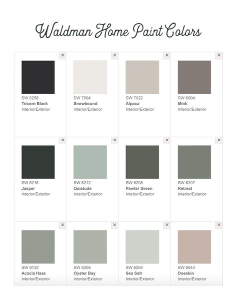 Sherwin-Williams paint color scheme or palette for home. Scandinavian paint colors. Sea salt, Snowbound, Alpaca, Mink, Jasper, Quietude, Pewter Green, Retreat, Acacia Haze, Oyster Bay, Doeskin, Tricorn Black. Minimalist. Pewter Green Paint Palette, Retreat Sherwin Williams Color Palette, Minimalistic Colors Palette, Sherwin Williams Retreat Palette, Oyster Bay Sherwin Williams Color Palette, Retreat Sherwin Williams Palette, Acacia Haze Color Schemes, Sherwin Williams Snowbound Palette, Sherwin Williams Doeskin Paint