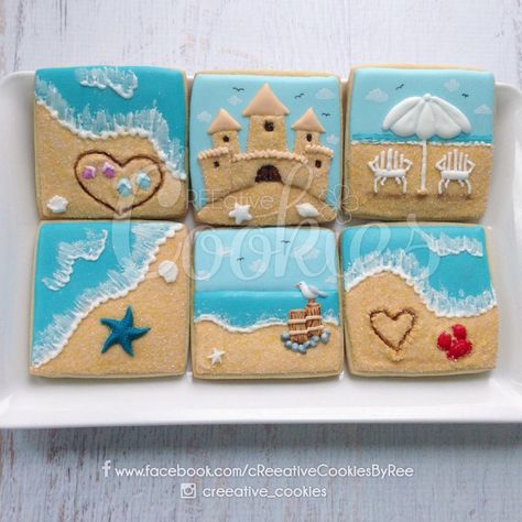 Life is always better at the beach! | Cookie Connection Vacation Cookies, Seashell Cookies, Summer Sugar Cookies, Beach Cookies, Beach Cakes, Summer Cookies, Sugar Cookie Designs, Pretty Cookies, Cookie Frosting