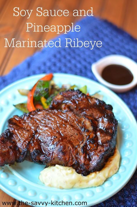 Pineapple Juice Marinade, Ribeye Steak Marinade, Marinated Steak Recipes, Soy Sauce Marinade, Rib Eye Recipes, Good Steak Recipes, Grilled Ribeye Steak, Ribeye Steak Recipes, Rib Sauce