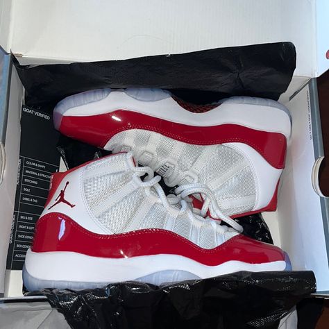 Brand New In Box Jordan 11 Cherry. Jordan 11 Retro Cherry, Cherry 11, Cherry 11s, Jordan 11 Cherry, Jordan 11s, Pretty Sneakers, Red Jordans, Pretty Shoes Sneakers, All Nike Shoes