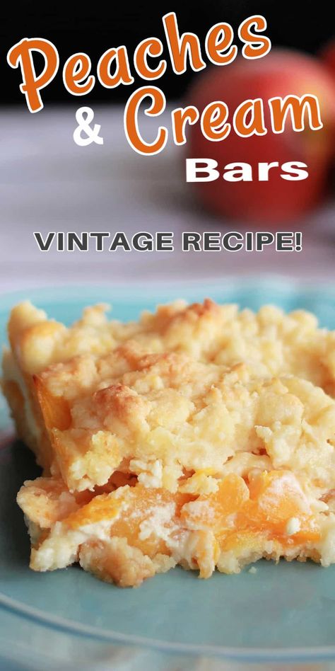 This PEACHES & CREAM BARS Recipe is a dessert made of fruit, white cake and cream cheese. This dessert recipe is like a creamy peach cake, yet in bar or square form. Popular with the masses! Deserts With Cream Cheese, Peaches And Cream Dessert, Peaches Cream Cheese, Fresh Peach Recipes, Boxed Cake Mixes Recipes, Cream Cheese Bars, Peach Pie Filling, Cream Cheese Desserts, Italian Cream Cakes