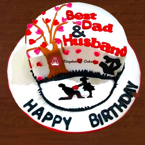 Make him feel special by gifting him this really cute looking cake adorned with the tree of love and symbols of passion as both a father and a husband. Delivery across Delhi NCR Visit website www.kingdomofcakes.in for more unique designs or call our helpline number +91 9999 81 2200 to discuss your customized cake Happy Birthday Husband Cake Ideas, Cake Designs For Hubby Birthday, Hubby Cake Ideas, Birthday Cake Designs For Husband, Birthday Cake For Hubby Ideas, Hubby Birthday Cake Designs, Birthday Cakes For Men Husband, Unique Cake Designs For Husband Birthday, Birthday Cake For Men Husband Unique