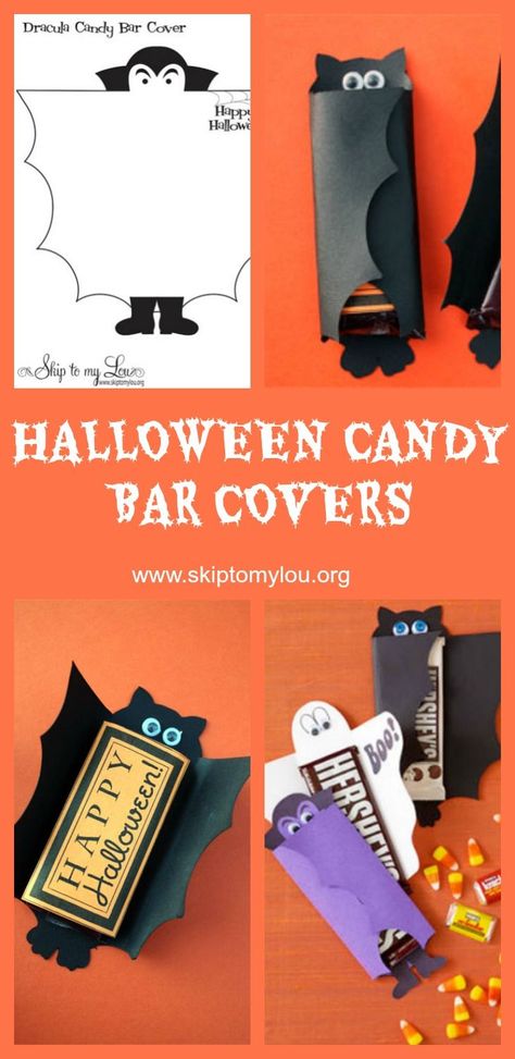 Halloween Crafts With Candy, Halloween Diy Candy Gifts, Cricut Candy Bar Wrappers, Hershey Bar Wrappers Cricut, Boo Treats Ideas, Halloween Chocolate Bar Wrappers, Free Candy Bar Wrapper Printables, Halloween Candy Bar Wrappers Printables, Boo Grams Ideas For School