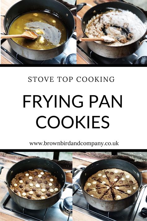 Pan Fried Cookies, Cookies In A Pan Recipes, Fry Pan Cookies, Fry Pan Meals, Stovetop Baking Recipes, Baking On Stovetop, Frying Pan Desserts, Stove Top Cookies Recipes, Stove Top Cookies