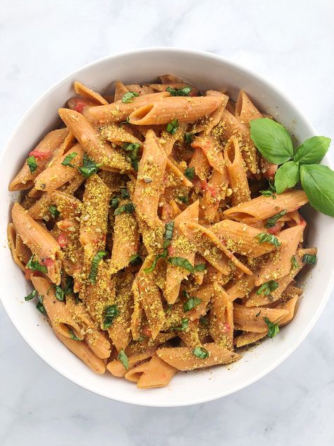 One Pot Creamy Red Lentil Pasta combines diced tomatoes, onion, garlic, and seasoning into a filling and nourishing bowl. Red Lentil Pasta Recipes, Lentil Pasta Recipe, Red Lentil Pasta, Penne Recipes, Lentils And Quinoa, Penne Pasta Recipes, Gluten Free Vegetarian Recipes, Lentil Pasta, Pasta Side Dishes