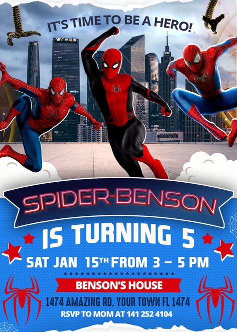 Click the link above and order a personalized Spider-Man No Way Home Birthday Invitation Card 🤩 If you are having a Spiderman Birthday Party or Spider-man Theme Party, this Spider-Man No Way Home Birthday Invitation will delight your guests. Dont wait more! If you want discover more Spiderman Party Planing Ideas for kids, Invitations for boys and DIY Party Decoration, visit our shop Amazing Designs Us. Plus we can work with you to take any Spider-man Party Idea Decoration to reality. Hello Kitty Invitation Card, Spiderman Birthday Party Invitations, Spiderman Theme Party, Hello Kitty Invitations, Spiderman Birthday Invitations, Spider Man Birthday, Spiderman Invitation, Spiderman Birthday Cake, Paw Patrol Birthday Invitations