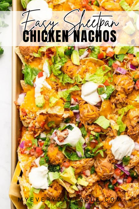 sheet pan chicken nachos Cheesy Shredded Chicken, Easy Sheet Pan Nachos, Shredded Chicken Nachos, Salsa Chicken Crockpot, Sheet Pan Nachos, Pan Nachos, Chicken Beans, Beans And Cheese, Chicken Nachos Recipe