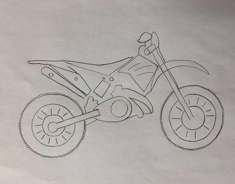 Moter Bike Drawing, Motocross Art Drawing, How To Draw A Dirt Bike, How To Draw Motorbike, Motorcycle Sketch Simple, Drawing Ideas Motorcycle, Easy Motorbike Drawing, Dirt Bike Sketch, Dirtbike Drawing Simple