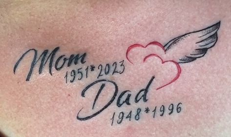 Multiple Memorial Tattoos, Mom And Dad Memorial Tattoos, Mum And Dad Tattoos, Memorial Tattoos Mom, Rip Tattoos For Mom, Rip Tattoos, Mother Tattoo, Heart Tattoos With Names, Memorial Tattoo Quotes