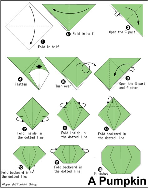 Origami Pumpkin Free Printable Origami Instructions, Halloween Origami Step By Step, Halloween Origami Easy, Origami Jack O Lantern, Fall Origami, Printable Origami Instructions, Origami Ghost, Origami Instructions For Kids, Origami Pumpkin