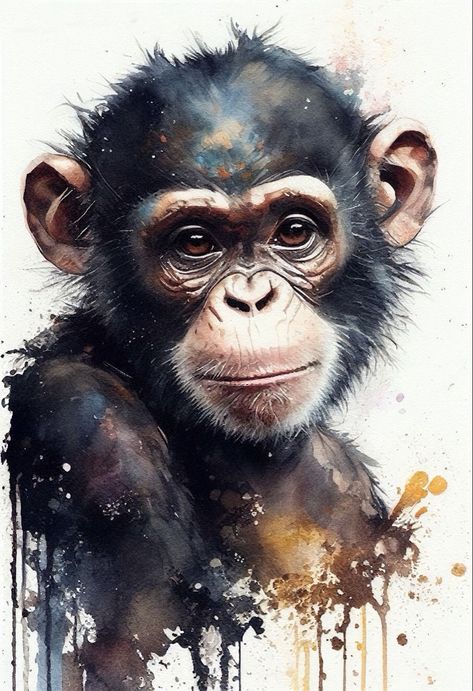 Andrew Simoson | WATERCOLOR | Chimpanzee Contemporary Wildlife Art, Canvas Art Painting Acrylic, Painted Home Decor, Watercolor Paintings Of Animals, Life Artwork, Watercolour Portrait, Wildlife Artwork, Diy Watercolor Painting, Canvas Sizes