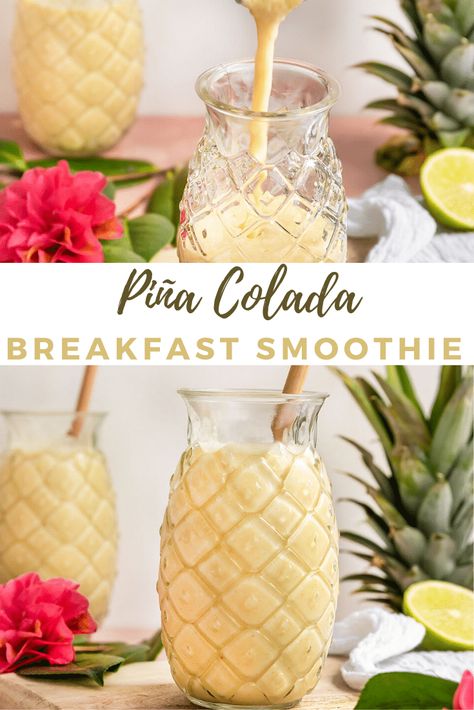 Pina Colada Smoothie Healthy, Vegan Pina Colada, Pina Colada Smoothie Recipe, Piña Colada Smoothie, Pineapple Coconut Smoothie, Gluten Free Smoothie, Green Breakfast Smoothie, Virgin Pina Colada, Vegan Smoothie Recipes