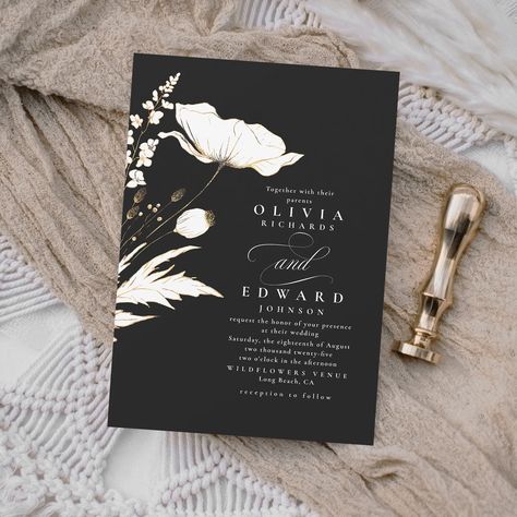 Linear Flowers, Prairie Meadow, Wedding Wildflowers, Bloom Chic, Black Wedding Invitation, Wedding Black And White, Flowers Sketch, Black And White Wedding Invitations, Black Wedding Invitations