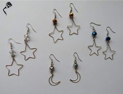 Diy Moon Earrings, Wire Earing Ideas, Diy Star Jewelry, Star Wire Earrings, Diy Star Earrings, Moon Earrings Diy, Wire Earrings Diy, Handmade Wire Earrings, Wire Charms