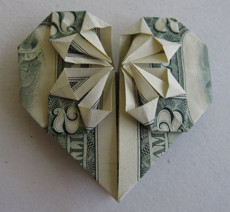 origami money! a great way to leave a tip! I've done this a couple of times. Origami Návody, Folding Money, Dollar Origami, Tutorial Origami, Dollar Bill Origami, Graduation Money, Money Cake, Folding Origami, Origami Heart