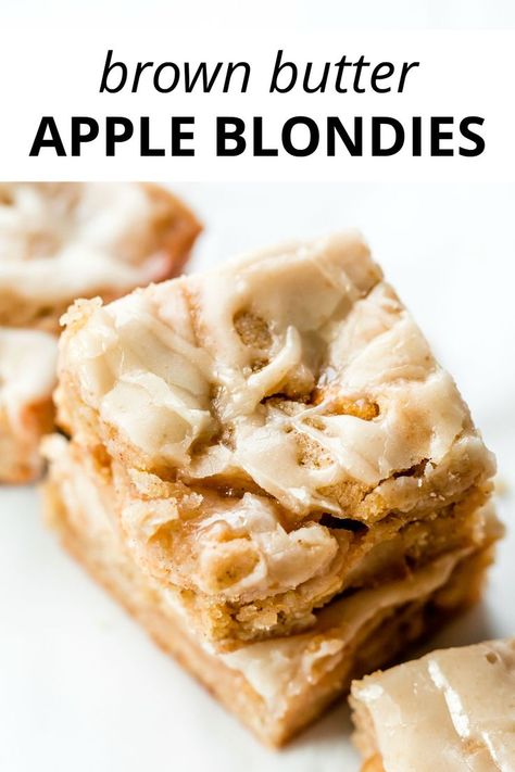 Brown Butter Apple Blondies, Apple Blondies Recipe, Brown Butter Icing, Apple Blondies, Cheesecake Brownie, Sally's Baking, Butter Icing, Blondies Recipe, Fall Dessert Recipes