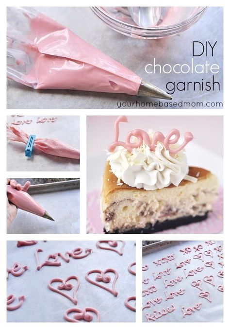 DIY Chocolate Garnish How To Write With Chocolate, Chocolate Writing On Cake, Piped Chocolate Decorations, White Chocolate Decorations For Cake, Chocolate Decorating Ideas, Writing On Cupcakes, Melted Chocolate Decorations, Writing With Chocolate, Chocolate Decorations For Cake