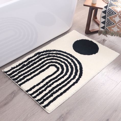 PRICES MAY VARY. BOHO DECOR - add this bohemian bath mats to your boho home aesthetic, black and white art blends well into a variety of décor, from contemporary to retro, urban outfitters home decor, hippie, funky, desert decor, preppy, girls room decor, southwest, western, ABSTRACT RUG - this abstract bathmat is fun and unique and fits well into any room: bathroom, bedroom, kitchen floor, Use small rug as door mat, area rug or bathmats. Perfect for college dorm room decor as a dorm rug or coll Boho Bathroom Rugs, Black And White Tiles Bathroom, Boho Bath Mat, Rugs Abstract, Dorm Rugs, Modern Bath Mat, White Bath Mat, Urban Outfitters Home, Mid Century Modern Bathroom