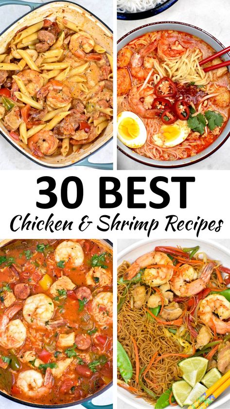 Ground Chicken And Shrimp Recipes, Recipes With Chicken And Shrimp, Baked Chicken And Shrimp Recipes, Chicken Shrimp Rice Recipes, Shrimp And Chicken Recipes Dinners, Healthy Chicken And Shrimp Recipes, Chicken And Seafood Recipes, Chicken And Shrimp Dinner Ideas, Shrimp Chicken Recipes