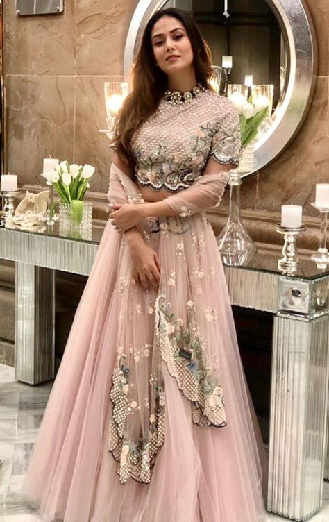 Mira Rajput Kapoor wears a pastel lehenga and choker at a friend's Delhi wedding | VOGUE India Her Insta: "Never too old for a tutu skirt ????#bawagottan #summerwedding" #mirarajput #indianwedding #indianweddinglehenga #pastellehenga #summerlehenga #lehenga #choli #lehengacholi @ #vogueindia via @sunjayjk #lehenga #lehenga #choli Orang India, Mira Rajput, Wedding Lehenga Designs, Lehnga Dress, Designer Bridal Lehenga, Gaun Fashion, Mode Abaya, Indian Bridal Dress, Indian Gowns Dresses