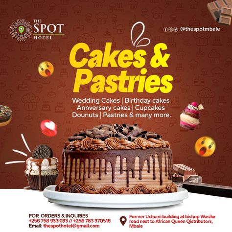 Cakes and Pastries Social-media Flyer Cakes Advertising Design, Birthday Cake Poster Design, Cake Business Flyer Design, Cakes Graphic Design, Cake Pamphlet Design, Cake Flier Designs, Cake And Pastries Flyer Design, Cakes Poster Design, Cake Banner Design Advertising