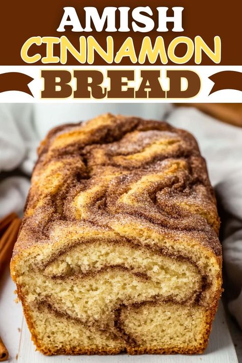 This old-fashioned Amish cinnamon bread is such a delicious treat! It's perfectly spiced and great for breakfast, a snack, or dessert. Recipe For Cinnamon Bread, Bread Machine Cinnamon Bread Recipe, Breads With Buttermilk, Breads For Bake Sales, Cinnamon Breakfast Bread, Quick Breads For Christmas Gifts, Brown Sugar Cinnamon Bread, Gift Bread Recipes, Best Cinnamon Bread Recipe