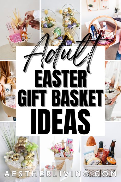 20 Unique Easter Gift Basket Ideas for Adults - Aesther Living Themed Easter Baskets For Adults, Easter Basket Ideas For Married Couples, Easter Egg Basket Ideas For Adults, Adult Girl Easter Basket, Easter Basket For Mom Ideas, Easter Basket Ideas For Work, Adult Girl Easter Basket Ideas, Easter Basket Ideas For Teens And Adults, Women Easter Basket Ideas