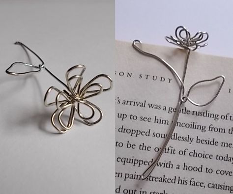 Wire Flowers: As Valentine's Day presents for friends, I created wire flowers. The attached message was, "My love for you is like this flower. Undying." I'm not a fan of presenting living flowers as gifts (though I wouldn't protest if I ever get any...) becau... Sculptures Sur Fil, Wire Bookmarks, Art Fil, Copper Wire Art, Wire Diy, Bijoux Fil Aluminium, Art Wire, Flower Bookmark, Wire Flowers