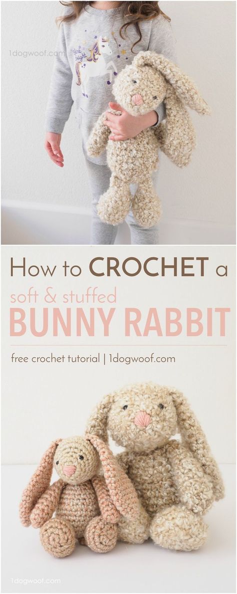 How to crochet a soft, squishy, floppy-eared, stuffed bunny rabbit using Lion Brand Homespun yarn. Perfect for Easter or a DIY baby shower gift! Diy Baby Shower Gift, Stuffed Bunny, Crochet Bunny Pattern, Diy Baby Shower Gifts, Easter Crochet Patterns, Pola Amigurumi, Bunny Crochet, Crochet Gratis, Easter Crochet