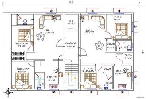 40X60 Feet 2 BHK Apartment With Furniture Layout Drawing DWG File - Cadbull 40x60 Apartment Plan, 40×60 House Plans, Small Apartment Building Plans, 40x60 House Plans, Office Layout Plan, 2 Bedrooms Apartment, Flat Plan, Single Storey House Plans, 3d Plan