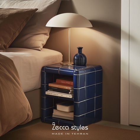 Unique and artistic✨ Experience the perfect fusion of art and utility with this nightstand, featuring vibrant glazed tiles that create a unique visual appeal. www.zeccastyles.com #nightstand #glazedtiles #tiles #zeccastyles Tile Nightstand, Tile Bedside Table, Funky Nightstand, Keramik Design, Glazed Tiles, Mosaic Table, August 1, Coffee Tables, Bend