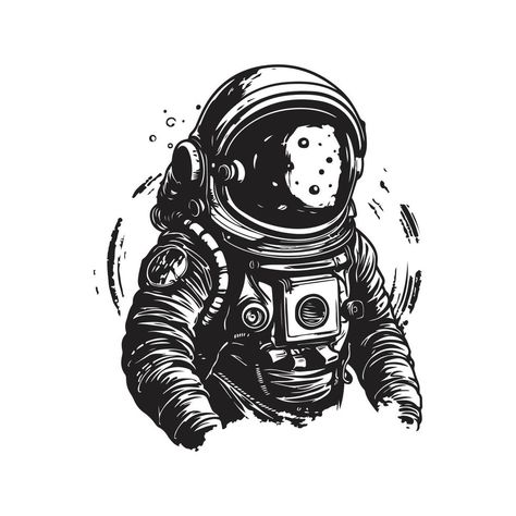 astronaut, vintage logo concept black and white color, hand drawn illustration Astronaut Illustration, The Astronaut, Hand Drawn Illustration, Black And White Color, Cityscape Photos, Logo Banners, Drawn Illustration, Nature Backgrounds, Heart With Arrow