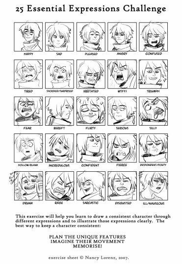 Mop head Expression Challenge, Expression Sheet, 얼굴 드로잉, Face Facial, Drawing Expressions, Poses References, Face Expressions, Drawing Practice, Character Sheet