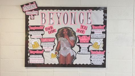 Alcohol According to Beyoncé Alcohol Awareness RA Bulletin Board by Taliah Nasheé Resident Assistant Bulletin Boards, October Bulletin Boards, College Bulletin Boards, Alcohol Awareness, Ra Themes, Ra Bulletins, Ra Boards, Theme Board, Ra Bulletin Boards